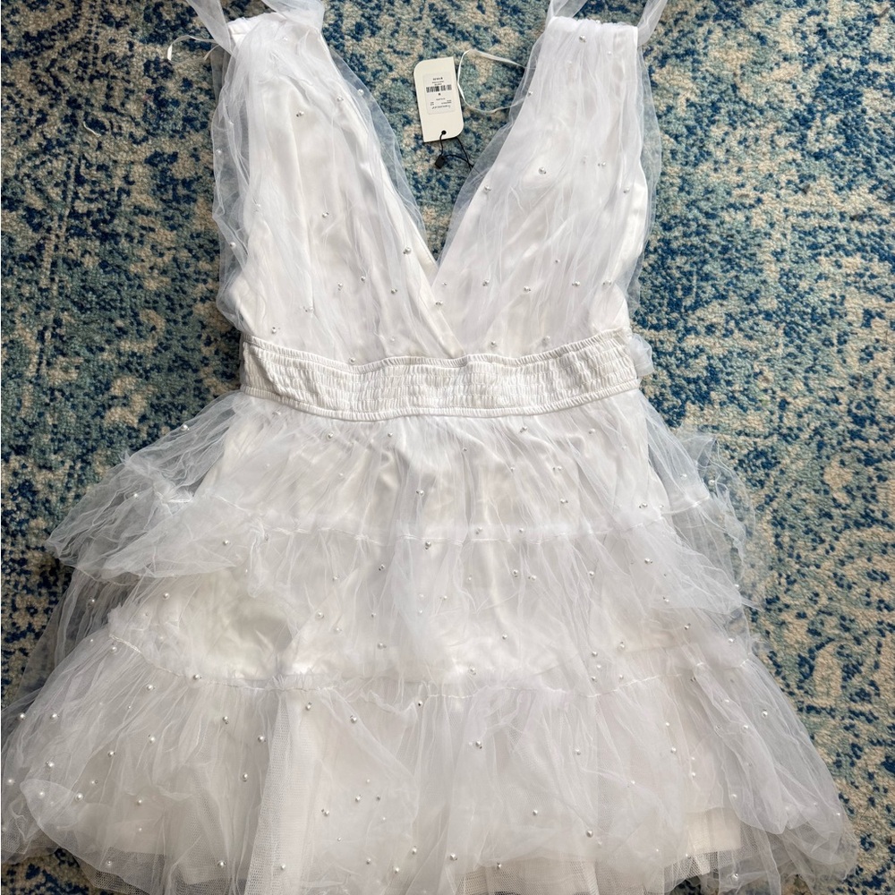 Commissions NWT White Dress with Pearl Details